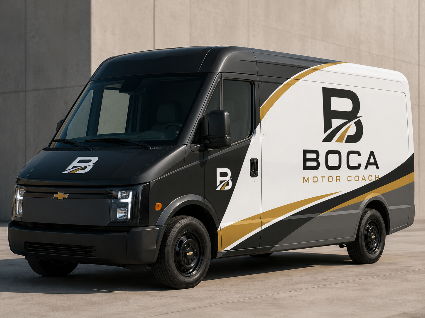 Chevy BrightDrop EV chassis in a Boca Motor Coach build bay